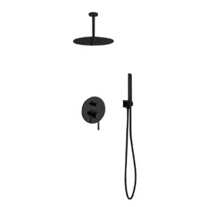 Aqua Rondo Black Shower Set w/ Ceiling Mount 12″ Rain Shower and Handheld