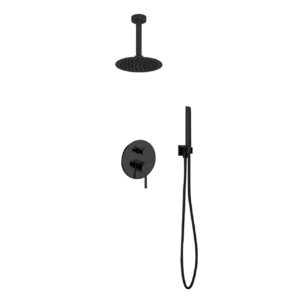 Aqua Rondo Black Shower Shower Set w/ Ceiling Mount 8″ Rain Shower and Handheld