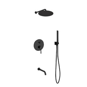 Aqua Rondo Black Shower Set w/ 12″ Rain Shower, Handheld and Tub Filler