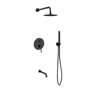 Aqua Rondo Black Shower Set w/ 8″ Rain Shower, Handheld and Tub Filler