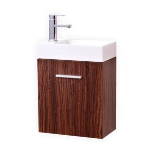 Bliss 18″ Walnut Wall Mount Modern Bathroom Vanity