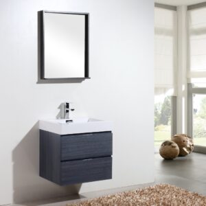 Bliss 24″ Gray Oak Wall Mount Modern Bathroom Vanity