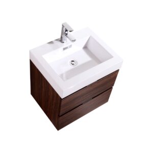 Bliss 24″ Walnut Wall Mount Modern Bathroom Vanity