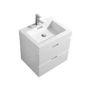 Bliss 24″ High Gloss White Wall Mount Modern Bathroom Vanity