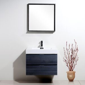 Bliss 30″ Gray Oak Wall Mount Modern Bathroom Vanity