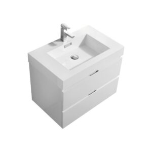Bliss 30″ High Gloss White Wall Mount Modern Bathroom Vanity
