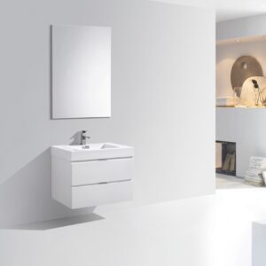 Bliss 30″ High Gloss White Wall Mount Modern Bathroom Vanity