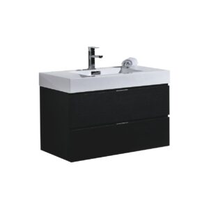 Bliss 36″ Black Wall Mount Modern Bathroom Vanity
