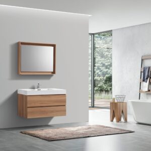 Bliss 36″ Honey Oak Wall Mount Modern Bathroom Vanity