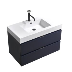 Bliss 36″ Navy Blue Wall Mount Modern Bathroom Vanity