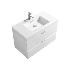 Bliss 36″ High Gloss White Wall Mount Modern Bathroom Vanity