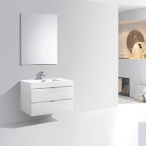 Bliss 36″ High Gloss White Wall Mount Modern Bathroom Vanity