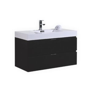 Bliss 40″ Black Wood Wall Mount Modern Bathroom Vanity