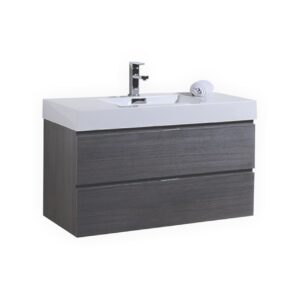 Bliss 40″ Gray Oak Wall Mount Modern Bathroom Vanity