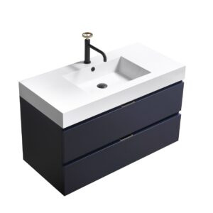 Bliss 40″ Navy Blue Wall Mount Modern Bathroom Vanity