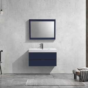 Bliss 40″ Navy Blue Wall Mount Modern Bathroom Vanity