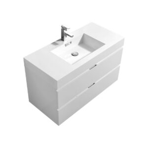 Bliss 40″ High Gloss White Wall Mount Modern Bathroom Vanity