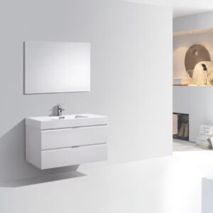 Bliss 40″ High Gloss White Wall Mount Modern Bathroom Vanity