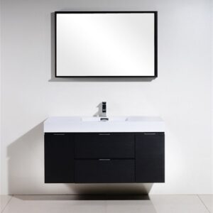 Bliss 48″ Black Wall Mount Single Sink Modern Bathroom Vanity