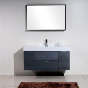 Bliss 48″ Gray Oak Wall Mount Single Sink Modern Bathroom Vanity