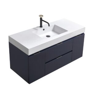 Bliss 48″ Navy Blue Wall Mount Single Sink Modern Bathroom Vanity