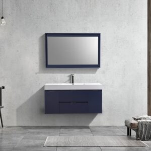 Bliss 48″ Navy Blue Wall Mount Single Sink Modern Bathroom Vanity