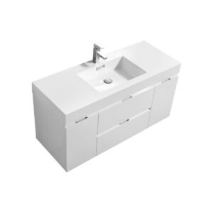 Bliss 48″ High Gloss White Wall Mount Modern Bathroom Vanity