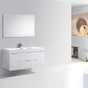 Bliss 48″ High Gloss White Wall Mount Modern Bathroom Vanity