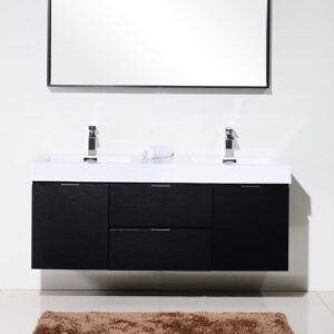 Bliss 60″ Black Wall Mount Double Sink Modern Bathroom Vanity