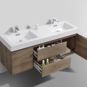 Bliss 60″ Butternut Wall Mount Double Sink Modern Bathroom Vanity
