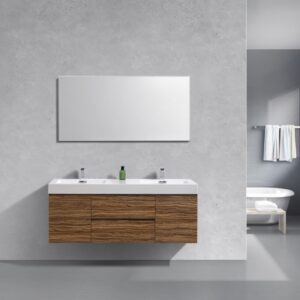 Bliss 60″ Chestnut Wall Mount Double Sink Modern Bathroom Vanity