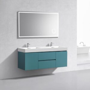 Bliss 60″ Teal Green Wall Mount Double Sink Modern Bathroom Vanity