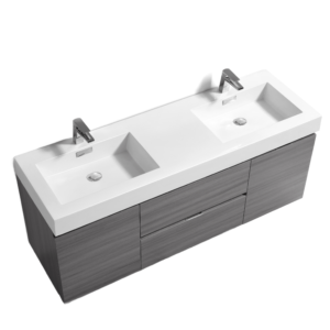 Bliss 60″ Vulcan Ash Grey Wall Mount Double Sink Modern Bathroom Vanity