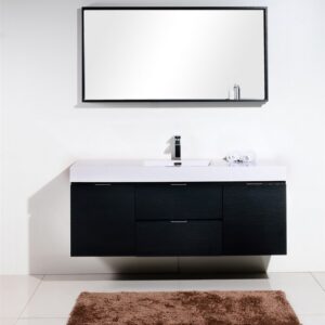 Bliss 60″ Black Wall Mount Single Sink Modern Bathroom Vanity