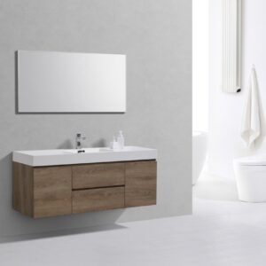 Bliss 60″ Butternut Wall Mount Single Sink Modern Bathroom Vanity