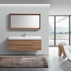 Bliss 60″ Honey Oak Wall Mount Single Sink Modern Bathroom Vanity