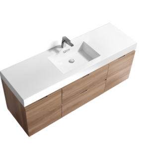 Bliss 60″ Honey Oak Wall Mount Single Sink Modern Bathroom Vanity
