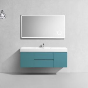 Bliss 60″ Teal Green Wall Mount Single Sink Modern Bathroom Vanity