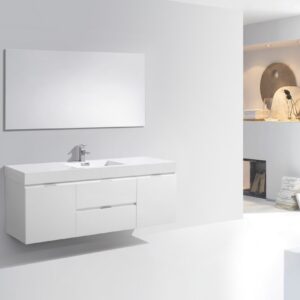 Bliss 60″ High Gloss White Wall Mount Single Sink Modern Bathroom Vanity