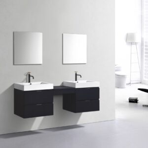 Bliss 68″ Black Wall Mount Double Sink Modern Bathroom Vanity