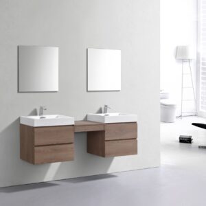 Bliss 68″ Butternut Wall Mount Double Sink Modern Bathroom Vanity