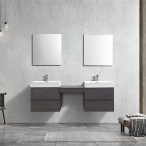 Bliss 68″ Gray Oak Wall Mount Double Sink Modern Bathroom Vanity