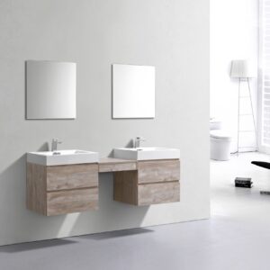 Bliss 68″ Nature Wood Wall Mount Double Sink Modern Bathroom Vanity