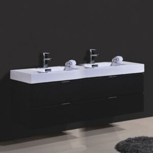 Bliss 72″ Black Wall Mount Double Sink Modern Bathroom Vanity