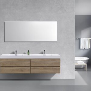 Bliss 72″ Butternut Wall Mount Double Sink Modern Bathroom Vanity