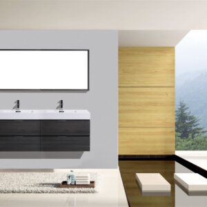 Bliss 72″ Gray Oak Wall Mount Double Sink Modern Bathroom Vanity