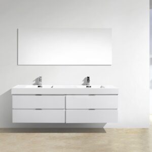 Bliss 72″ High Gloss White Wall Mount Single Sink Modern Bathroom Vanity