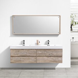 Bliss 72″ Nature Wood Wall Mount Double Sink Modern Bathroom Vanity