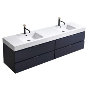 Bliss 72″ Navy Blue Wall Mount Double Sink Modern Bathroom Vanity