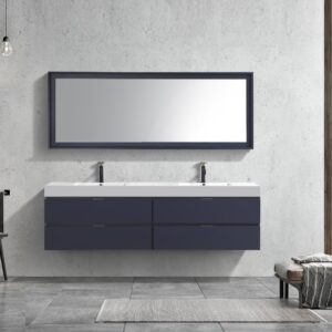 Bliss 72″ Navy Blue Wall Mount Double Sink Modern Bathroom Vanity